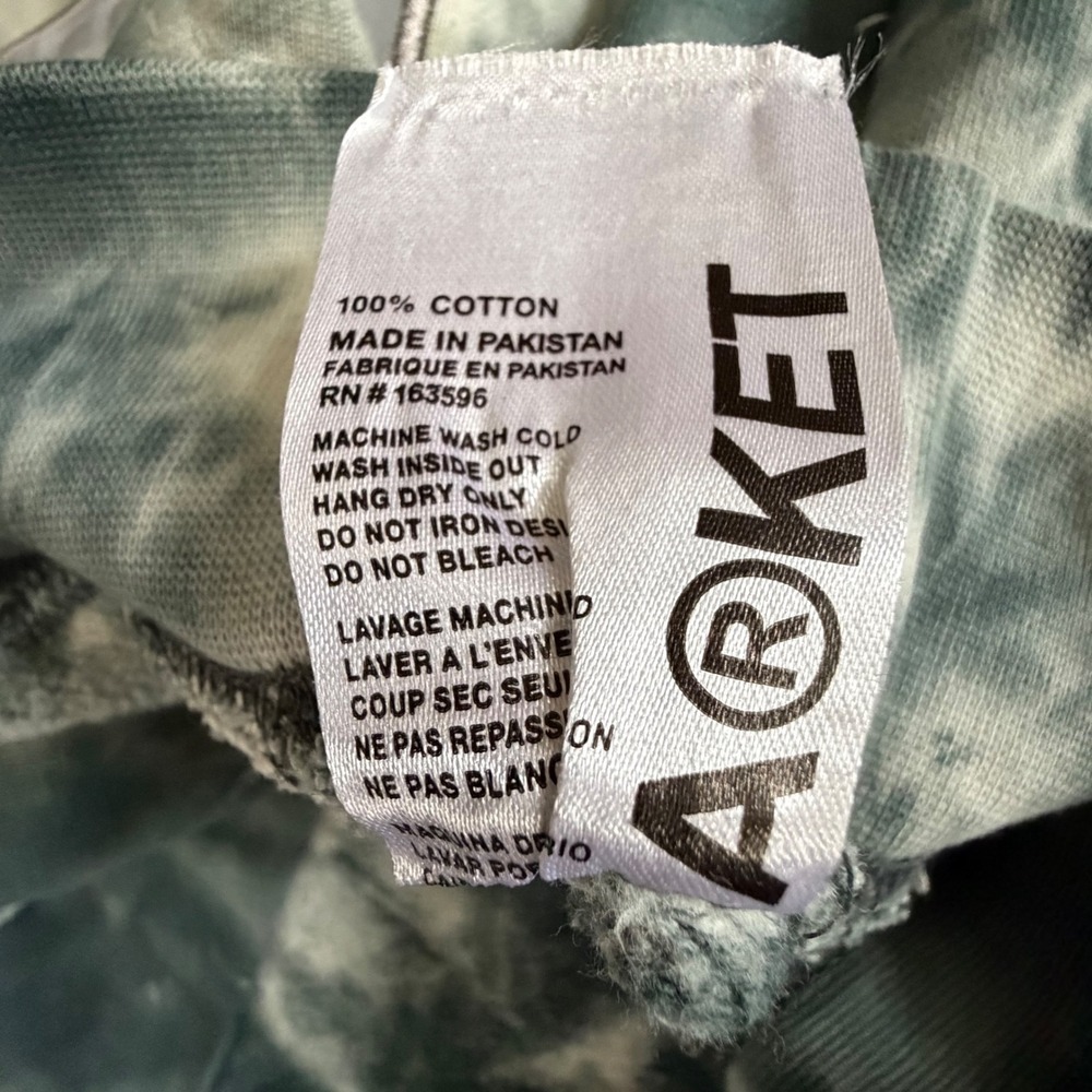 Market Hoodie Mens L Green Tie Dye Arched Logo Pullover Streetwear Skater Urban - Picture 6 of 9